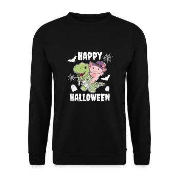 Axolotl Happy Halloween T-Rex Mummy Costume - Unisex Sweatshirt - black - Front - Alina (178cm) & Michal (187cm)