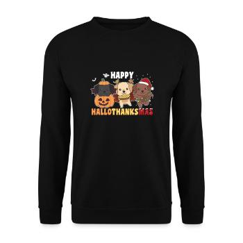 Happy Hallothanksmas Labrador Weihnachten - Unisex Pullover - Schwarz - Vorne - Alina (178cm) & Michal (187cm)