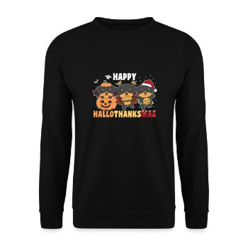 Happy Hallothanksmas Rottweiler Weihnachten - Unisex Pullover - Schwarz - Vorne - Alina (178cm) & Michal (187cm)