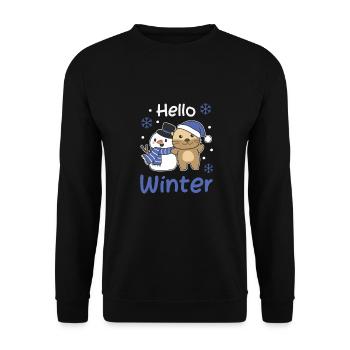 Otter Hello Winter Snowman Snow Christmas - Unisex Sweatshirt - black - Front - Alina (178cm) & Michal (187cm)