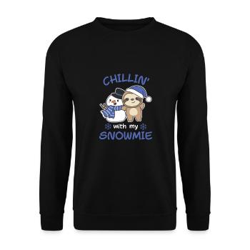Sloth Chillin avec mon bonhomme de neige - Sweat-shirt Unisexe - noir - Devant - Alina (178cm) & Michal (187cm)