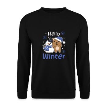 Quokka Hello Winter Snowman Snow Christmas - Unisex Sweatshirt - black - Front - Alina (178cm) & Michal (187cm)