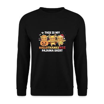 Hallothanksmas Pajama Shirt Drache Weihnachtstier - Unisex Pullover - Schwarz - Vorne - Alina (178cm) & Michal (187cm)