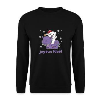 Weihnachts Hippo Eisbär frohe Weihnachten Hippo - Unisex Pullover - Schwarz - Vorne - Alina (178cm) & Michal (187cm)