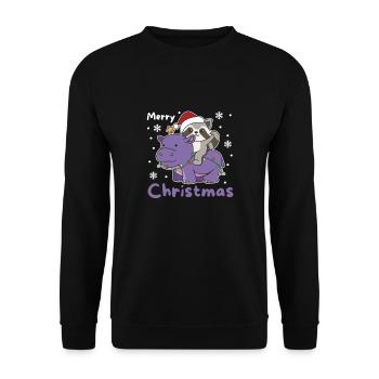 Christmas Hippo Raccoon Merry Christmas Hippo - Unisex Sweatshirt - black - Front - Alina (178cm) & Michal (187cm)