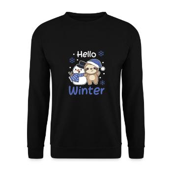 Sloth Hello Winter Snowman Snow Christmas - Unisex Sweatshirt - black - Front - Alina (178cm) & Michal (187cm)