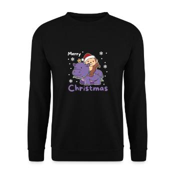 Christmas Hippo Monkey Merry Christmas Hippo - Unisex Sweatshirt - black - Front - Alina (178cm) & Michal (187cm)