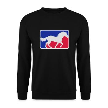 Cheval de sport rouge bleu - Sweat-shirt Unisexe - noir - Devant - Alina (178cm) & Michal (187cm)