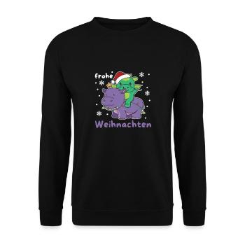 Weihnachts Hippo Drache frohe Weihnachten Hippo - Unisex Pullover - Schwarz - Vorne - Alina (178cm) & Michal (187cm)