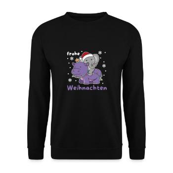 Weihnachts Hippo Elefant frohe Weihnachten Hippo - Unisex Pullover - Schwarz - Vorne - Alina (178cm) & Michal (187cm)