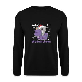 Weihnachts Hippo Koala frohe Weihnachten Hippo - Unisex Pullover - Schwarz - Vorne - Alina (178cm) & Michal (187cm)