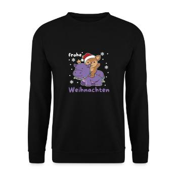Weihnachts Hippo Reh frohe Weihnachten Hippo Rehe - Unisex Pullover - Schwarz - Vorne - Alina (178cm) & Michal (187cm)
