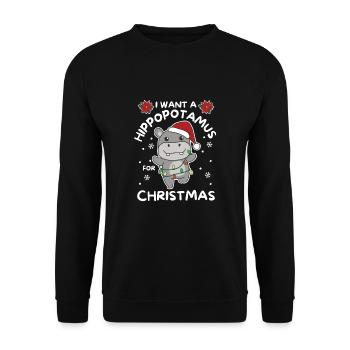 Ich will ein Flusspferd zu Weihnachten süße Hippos - Unisex Pullover - Schwarz - Vorne - Alina (178cm) & Michal (187cm)
