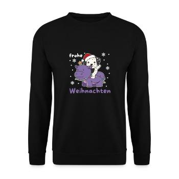 Weihnachts Hippo Dalmatiner frohe Weihnachten - Unisex Pullover - Schwarz - Vorne - Alina (178cm) & Michal (187cm)