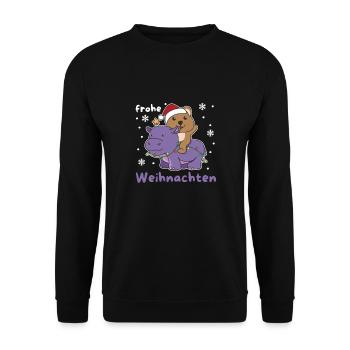 Weihnachts Hippo Quokka frohe Weihnachten Hippo - Unisex Pullover - Schwarz - Vorne - Alina (178cm) & Michal (187cm)