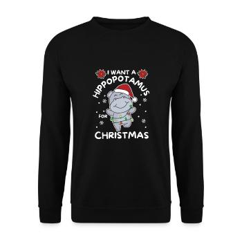 Ich will ein Flusspferd zu Weihnachten süße Hippos - Unisex Pullover - Schwarz - Vorne - Alina (178cm) & Michal (187cm)