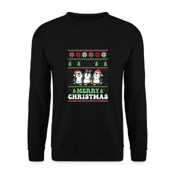 Merry Christmas retro ugly christmas Pinguin - Unisex Pullover - Schwarz - Vorne - Alina (178cm) & Michal (187cm)