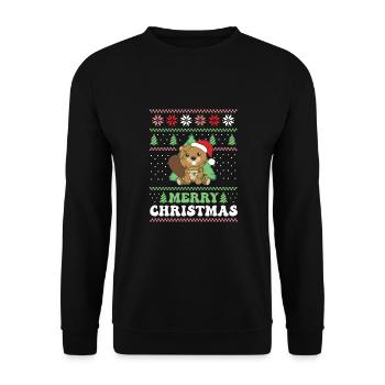 Merry Christmas retro ugly christmas beaver - Unisex Sweatshirt - black - Front - Alina (178cm) & Michal (187cm)