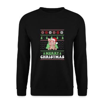 Joyeux Noël rétro cochon de Noël moche - Sweat-shirt Unisexe - noir - Devant - Alina (178cm) & Michal (187cm)