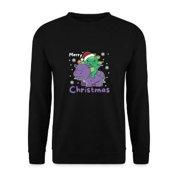 Christmas Hippo Dragon Merry Christmas Hippo - Unisex Sweatshirt - black - Front - Alina (178cm) & Michal (187cm)