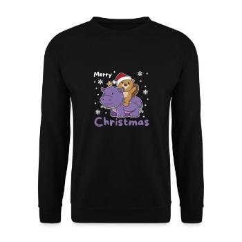 Noël Hippopotame Castor Joyeux Noël Hippopotame - Sweat-shirt Unisexe - noir - Devant - Alina (178cm) & Michal (187cm)