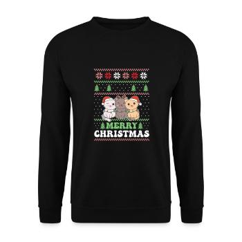 Merry Christmas retro ugly christmas Katze - Unisex Pullover - Schwarz - Vorne - Alina (178cm) & Michal (187cm)