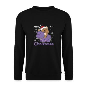 Weihnachts Hippo Quokka frohe Weihnachten Hippo - Unisex Pullover - Schwarz - Vorne - Alina (178cm) & Michal (187cm)
