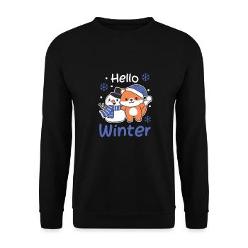Fox Hello Winter snowman snow - Unisex Sweatshirt - black - Front - Alina (178cm) & Michal (187cm)