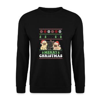 Merry Christmas retro ugly christmas Mops - Unisex Pullover - Schwarz - Vorne - Alina (178cm) & Michal (187cm)
