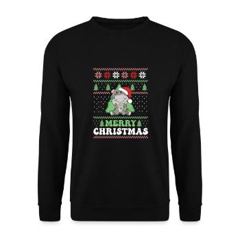 Merry Christmas retro ugly christmas Hippo - Unisex Sweatshirt - black - Front - Alina (178cm) & Michal (187cm)
