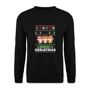 Merry Christmas retro ugly christmas fox - Unisex Sweatshirt - black - Front - Alina (178cm) & Michal (187cm)