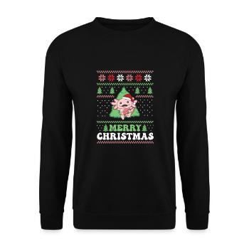 Joyeux Noël rétro moche Noël Axolotl - Sweat-shirt Unisexe - noir - Devant - Alina (178cm) & Michal (187cm)