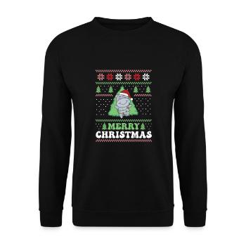 Merry Christmas retro ugly christmas Hippo - Unisex Sweatshirt - black - Front - Alina (178cm) & Michal (187cm)