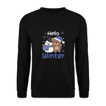 Bear Hello Winter Snowman Snow Christmas - Unisex Sweatshirt - black - Front - Alina (178cm) & Michal (187cm)