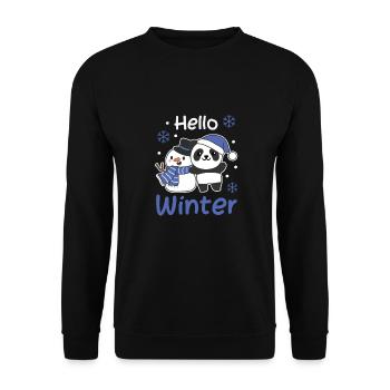 Panda Hello Winter snowman snow - Unisex Sweatshirt - black - Front - Alina (178cm) & Michal (187cm)