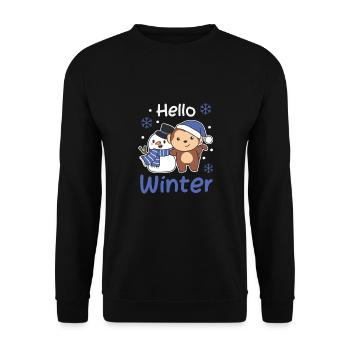 Monkey Hello Winter Snowman Snow Christmas - Unisex Sweatshirt - black - Front - Alina (178cm) & Michal (187cm)