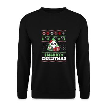 Joyeux Noël rétro moche Noël Panda - Sweat-shirt Unisexe - noir - Devant - Alina (178cm) & Michal (187cm)