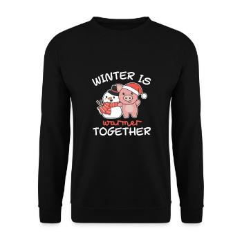Pig Winter is warmer together Snowman - Unisex Sweatshirt - black - Front - Alina (178cm) & Michal (187cm)