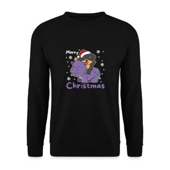 Christmas Hippo Rottweiler Merry Christmas Dog - Unisex Sweatshirt - black - Front - Alina (178cm) & Michal (187cm)