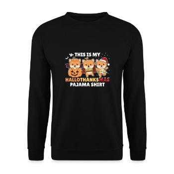 Hallothanksmas Pajama Shirt Shiba Inu Weihnachten - Unisex Pullover - Schwarz - Vorne - Alina (178cm) & Michal (187cm)