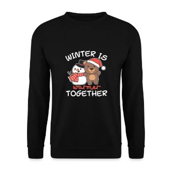 Bear Winter is warmer together Snowman - Unisex Sweatshirt - black - Front - Alina (178cm) & Michal (187cm)