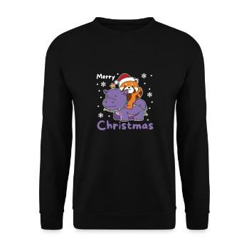 Christmas Hippo Red Panda Merry Christmas Hippo - Unisex Sweatshirt - black - Front - Alina (178cm) & Michal (187cm)