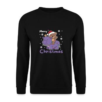 Christmas Hippo Bear Merry Christmas Hippo - Unisex Sweatshirt - black - Front - Alina (178cm) & Michal (187cm)