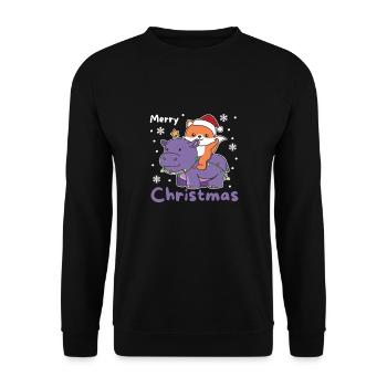 Christmas Hippo Fox Merry Christmas Hippo - Unisex Sweatshirt - black - Front - Alina (178cm) & Michal (187cm)