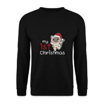 Chat de Noël Chats mon 1er Noël - Sweat-shirt Unisexe - noir - Devant - Alina (178cm) & Michal (187cm)