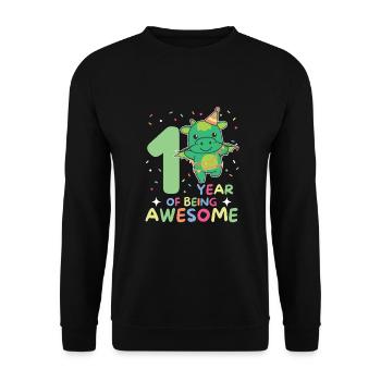 Drache zum 1. Geburtstag für Kinder ein Jahr alt - Unisex Pullover - Schwarz - Vorne - Alina (178cm) & Michal (187cm)