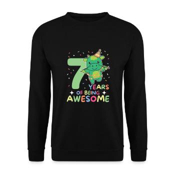 Drache zum 7. Geburtstag Kinder sieben Jahre alt - Unisex Pullover - Schwarz - Vorne - Alina (178cm) & Michal (187cm)