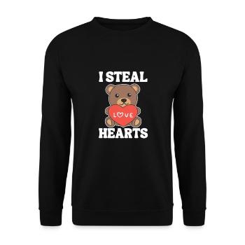 Bär zum Valentinstag ich stehle Herzen - Unisex Pullover - Schwarz - Vorne - Alina (178cm) & Michal (187cm)