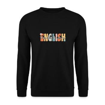 Englisch Lehrer Groovy Retro Lehrer Geschenk - Unisex Pullover - Schwarz - Vorne - Alina (178cm) & Michal (187cm)