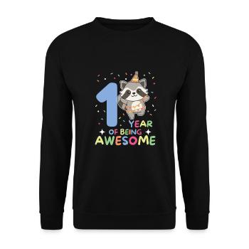 Raccoon for the 1st birthday for children one year old - Unisex Sweatshirt - black - Front - Alina (178cm) & Michal (187cm)